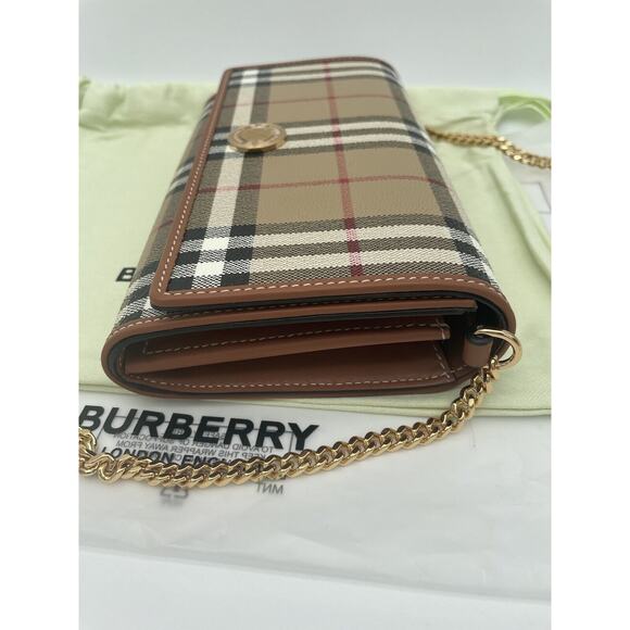 NEW! BURBERRY CHECK CHAIN WALLET CLUTCH CROSSBODY SHOULDER BAG PURSE NWT - Picture 10 of 15